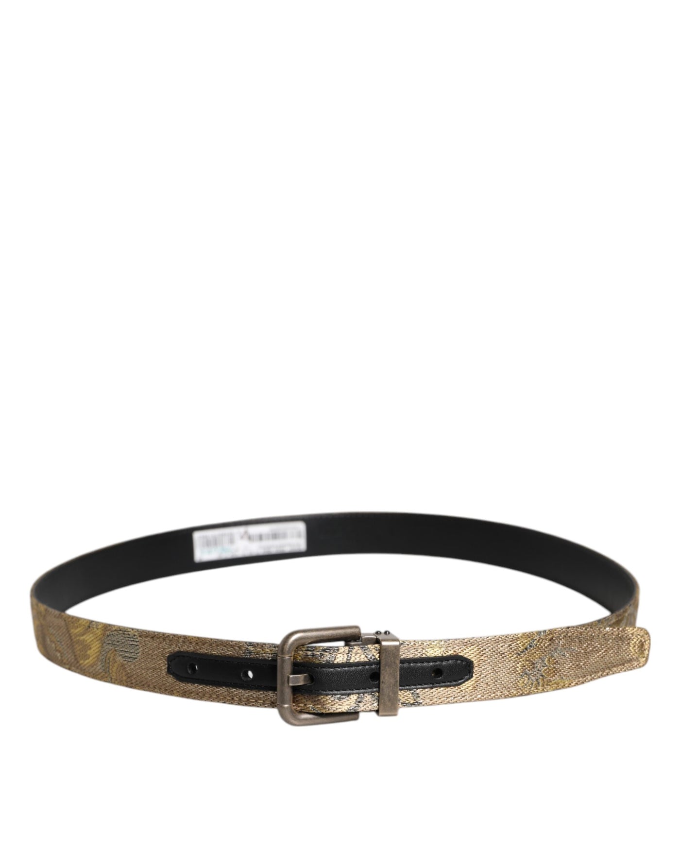 Dolce & Gabbana Goldfarbener Leder-Jacquardgürtel mit silberner Metallschnalle