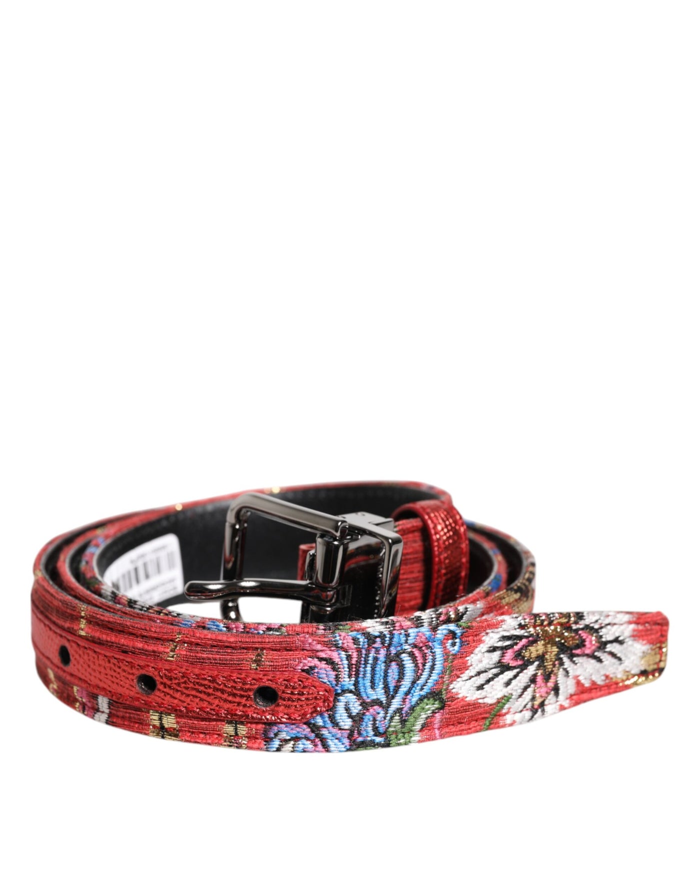 Dolce & Gabbana Roter, geblümter DG-Gürtel mit verzierter Metallschnalle