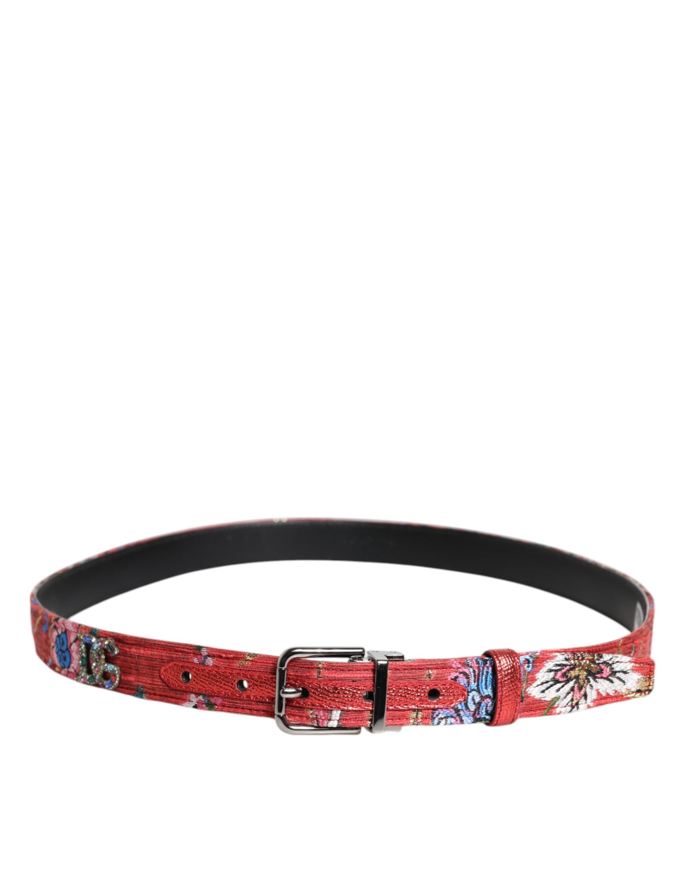 Dolce & Gabbana Roter, geblümter DG-Gürtel mit verzierter Metallschnalle