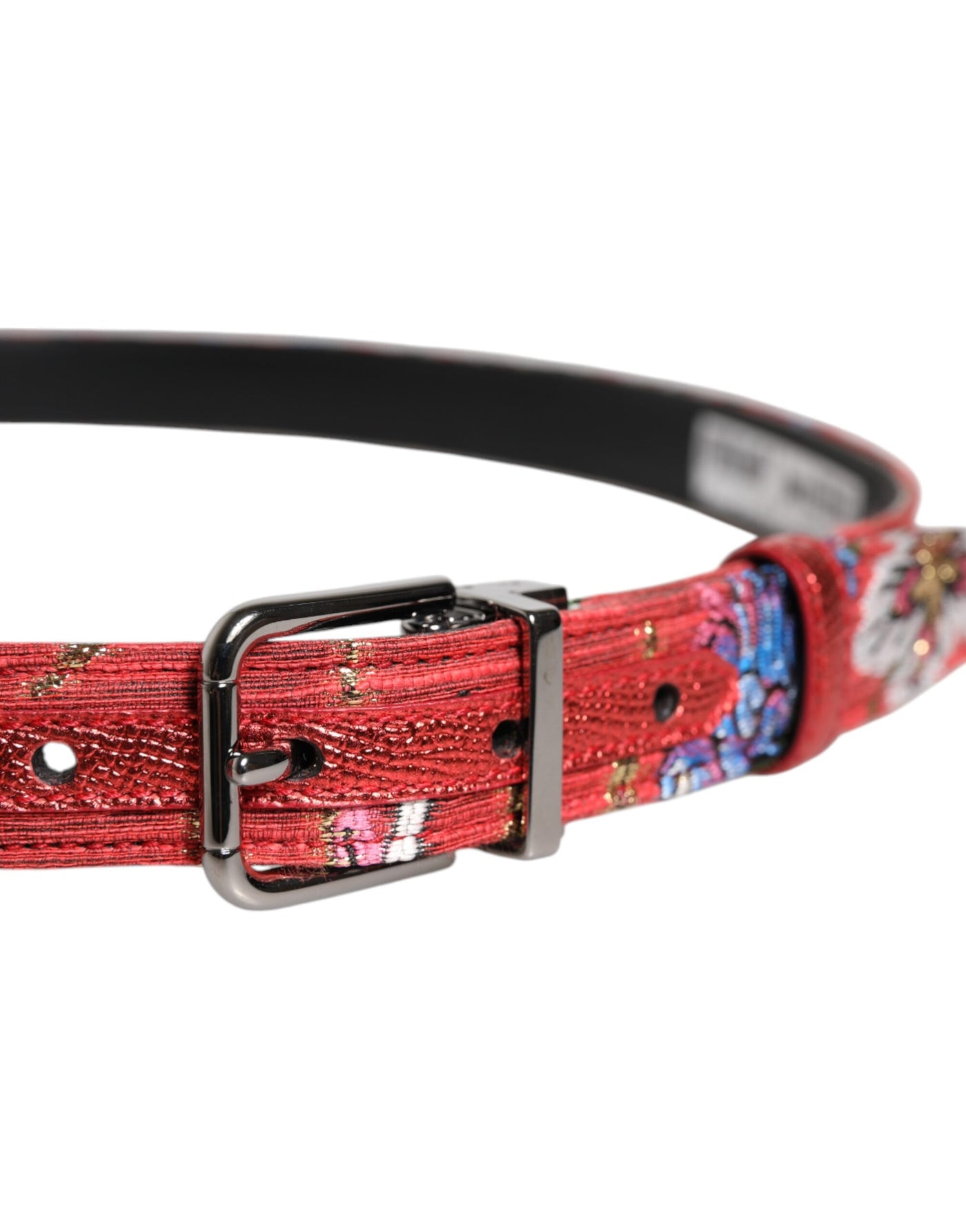 Dolce & Gabbana Roter, geblümter DG-Gürtel mit verzierter Metallschnalle