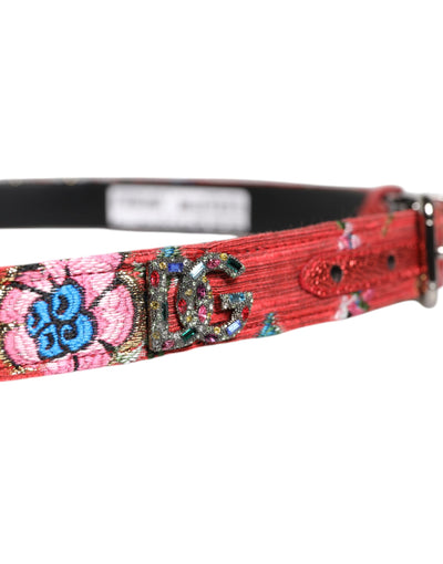 Dolce & Gabbana Roter, geblümter DG-Gürtel mit verzierter Metallschnalle