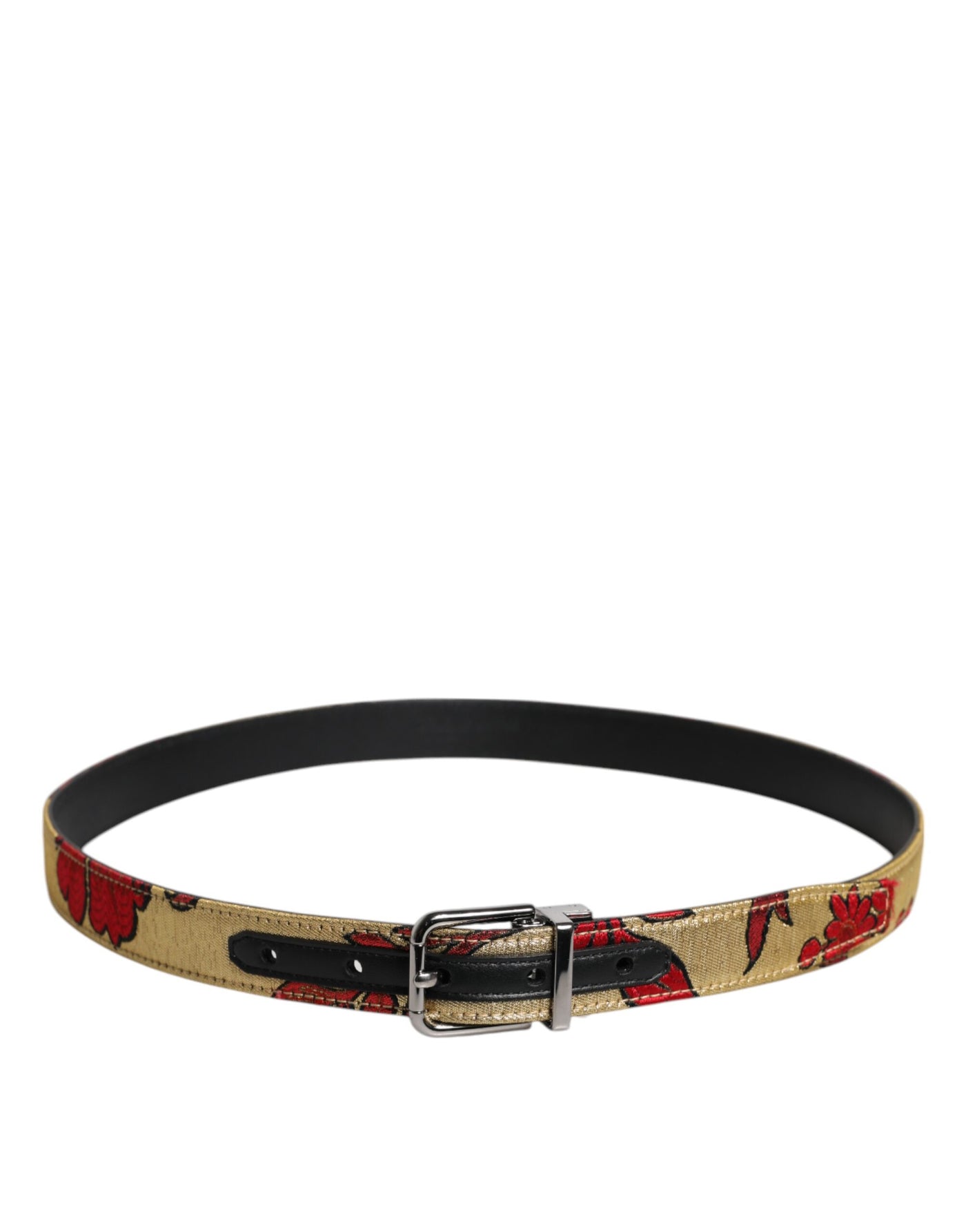 Dolce & Gabbana Gold Floral Jacquard Leder Metallschnalle Gürtel