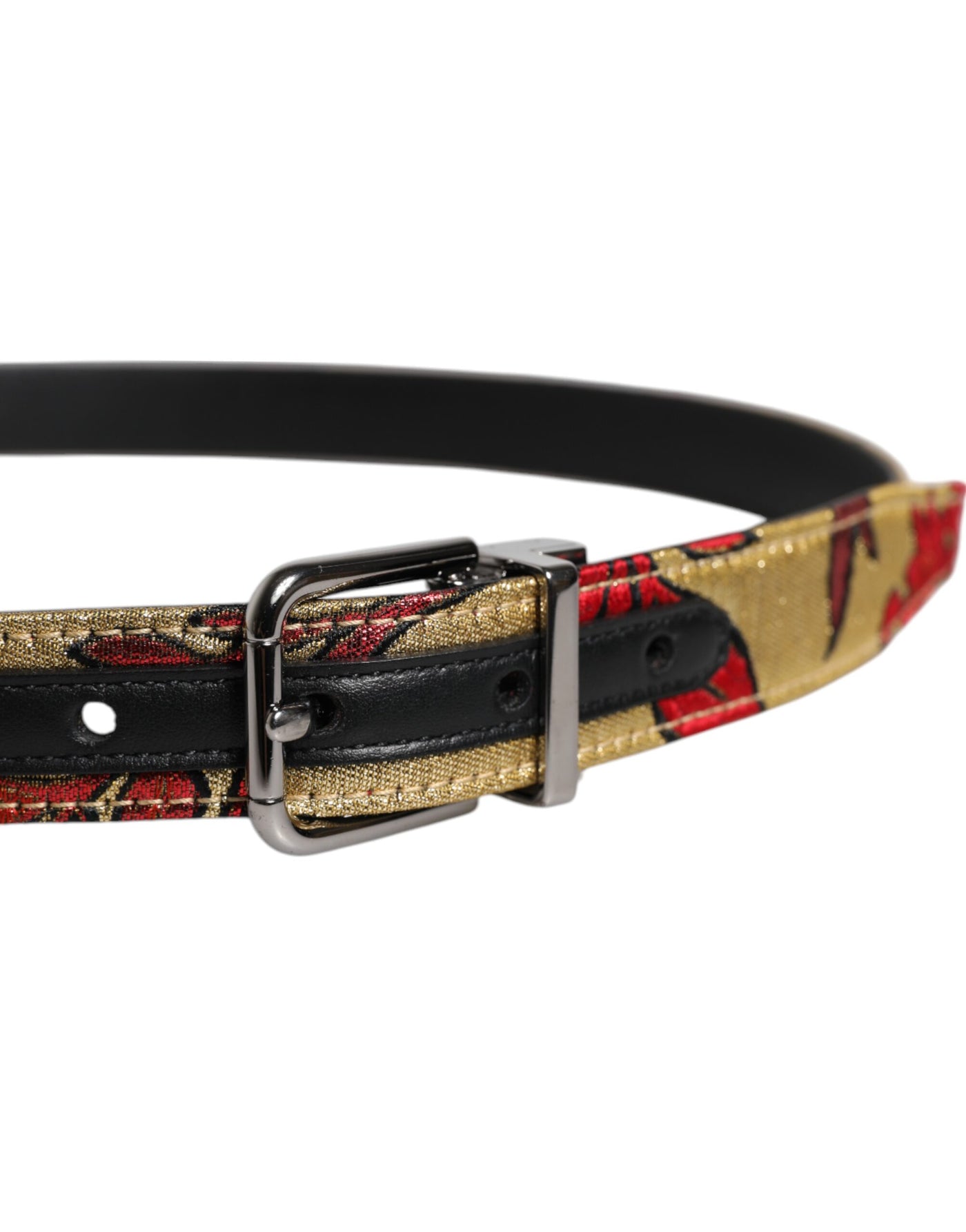 Dolce & Gabbana Gold Floral Jacquard Leder Metallschnalle Gürtel