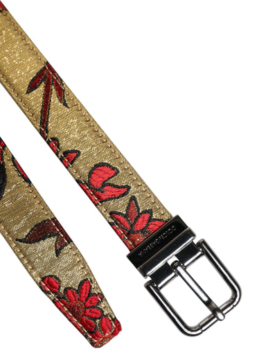 Dolce & Gabbana Gold Floral Jacquard Leder Metallschnalle Gürtel