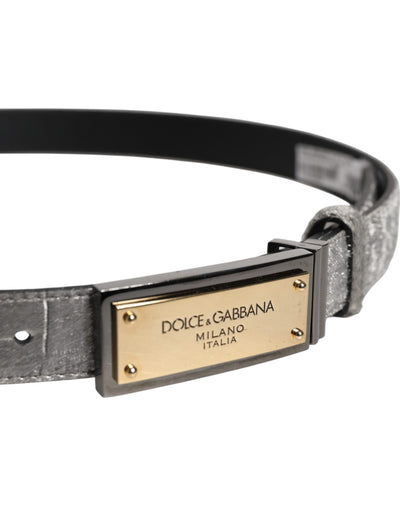 Dolce & Gabbana Silber Klassisch Gold Logo Plaque Schnalle Gürtel