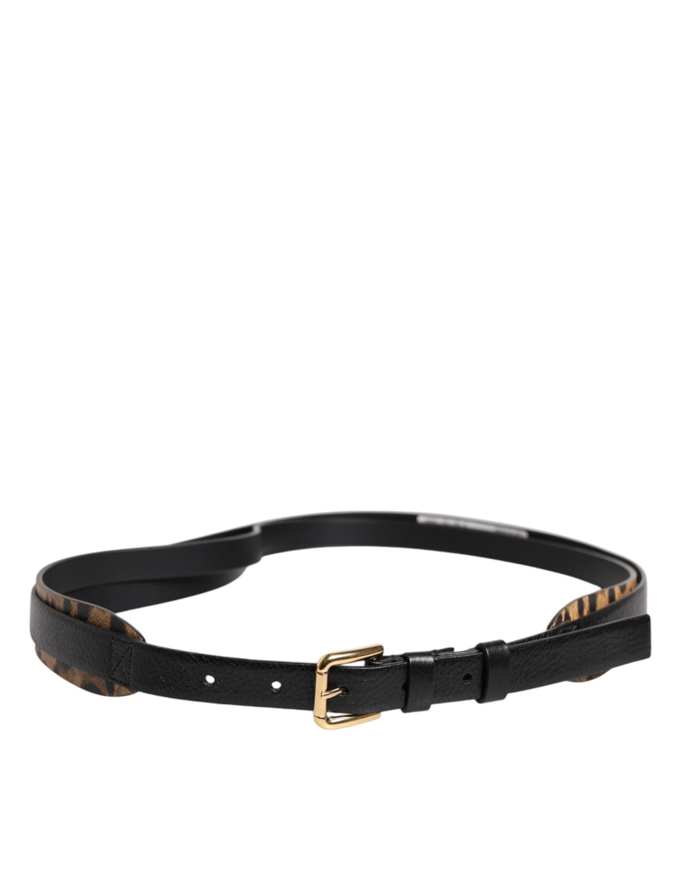 Dolce & Gabbana Schwarzer Leopardengürtel mit goldener Metallschnalle