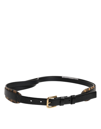 Dolce & Gabbana Schwarzer Leopardengürtel mit goldener Metallschnalle