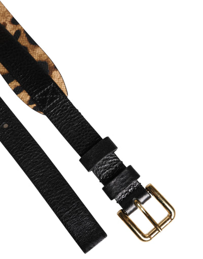 Dolce & Gabbana Schwarzer Leopardengürtel mit goldener Metallschnalle