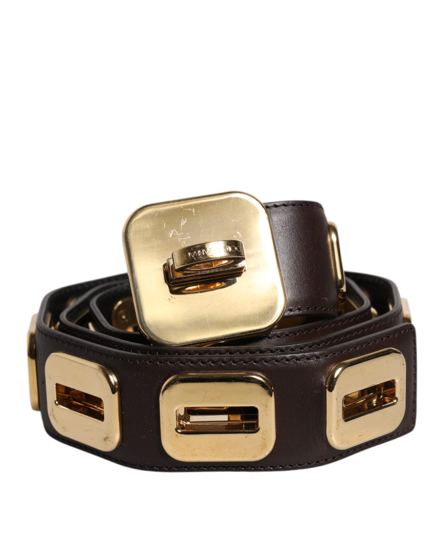 Dolce & Gabbana Dunkelbrauner Ledergürtel mit goldener Drehschnalle