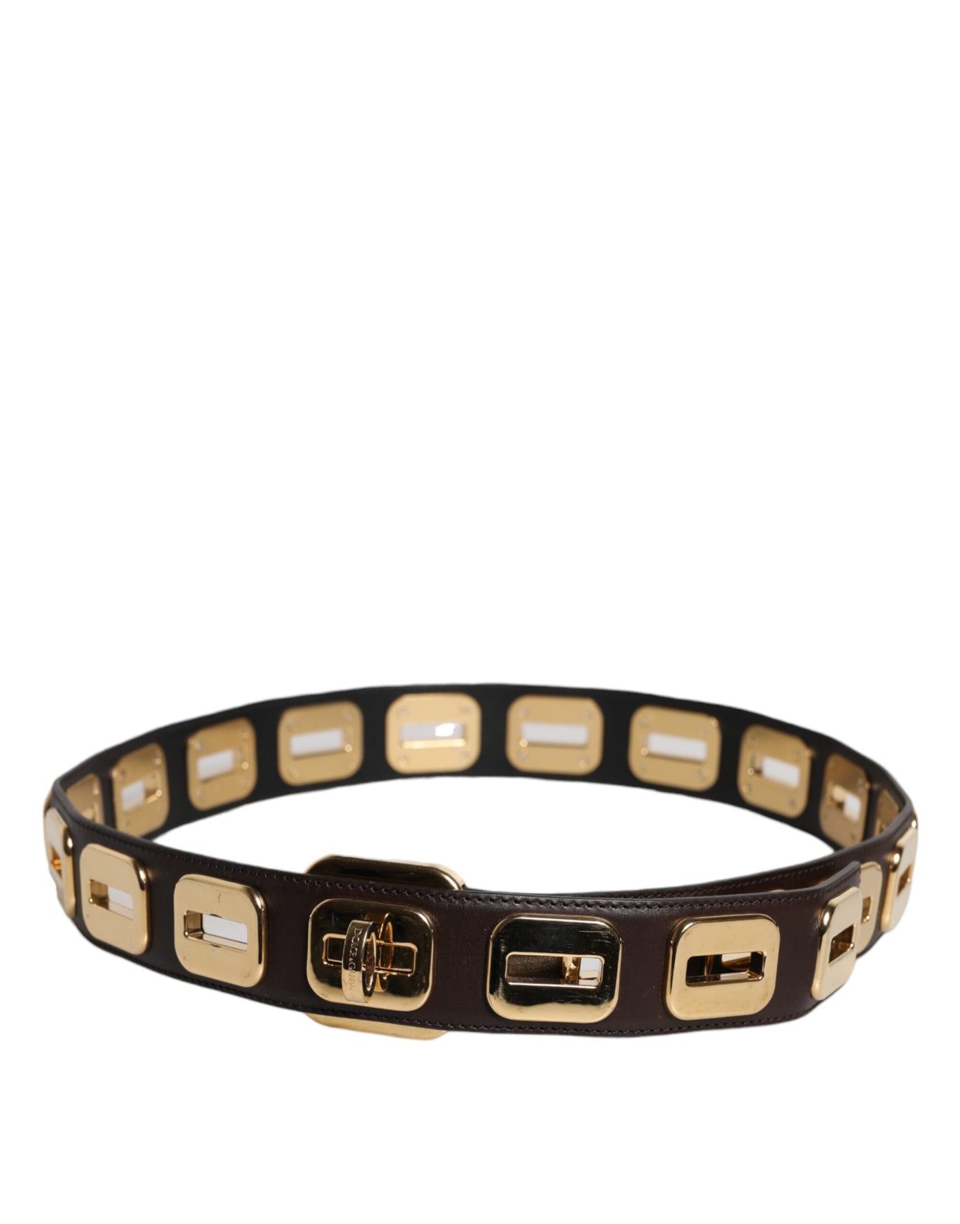 Dolce & Gabbana Dunkelbrauner Ledergürtel mit goldener Drehschnalle
