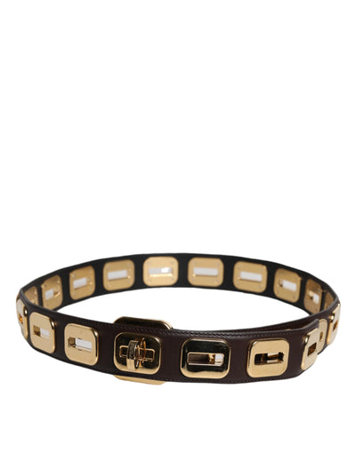 Dolce & Gabbana Dunkelbrauner Ledergürtel mit goldener Drehschnalle