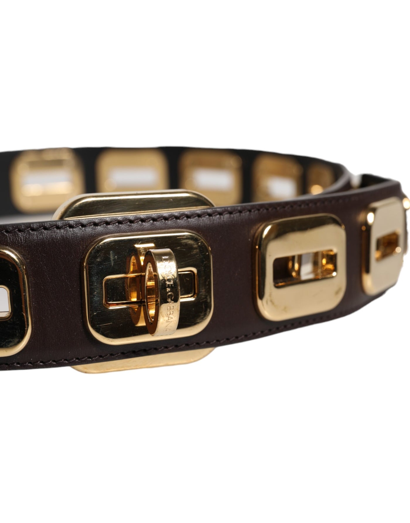 Dolce & Gabbana Dunkelbrauner Ledergürtel mit goldener Drehschnalle