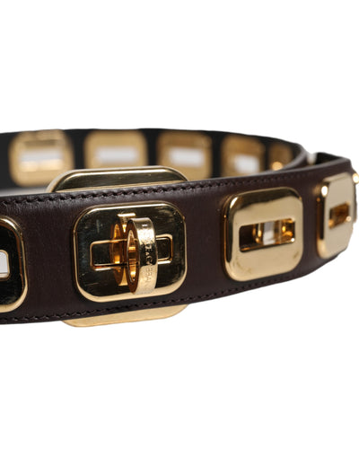 Dolce & Gabbana Dunkelbrauner Ledergürtel mit goldener Drehschnalle