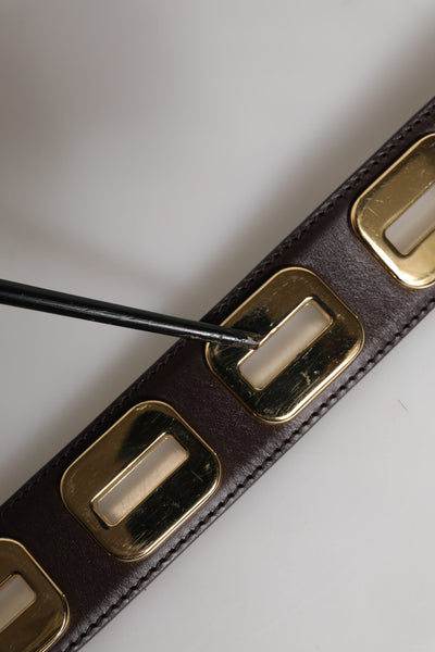 Dolce & Gabbana Dunkelbrauner Ledergürtel mit goldener Drehschnalle
