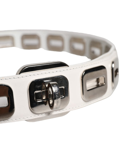 Dolce & Gabbana Weißes Leder, Goldton, drehbare Schnalle, Gürtel