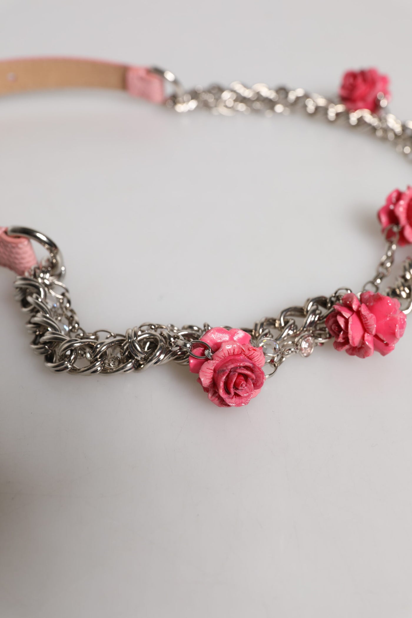 Dolce & Gabbana Rosa verzierte Rosen Strukturierter Ledergürtel