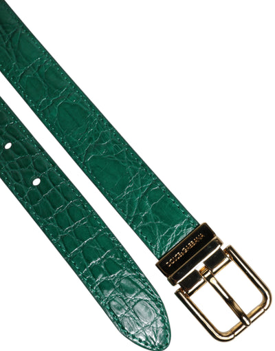 Dolce & Gabbana Grüner Leder Logo Metall Taille Schnalle Gürtel
