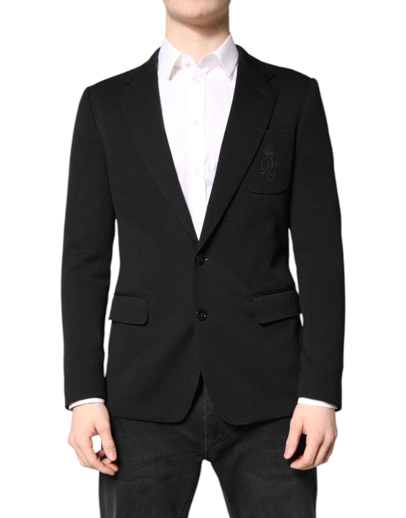 Dolce & Gabbana Schwarze Wolle Slim Fit Mantel Blazer Jacke Anzug