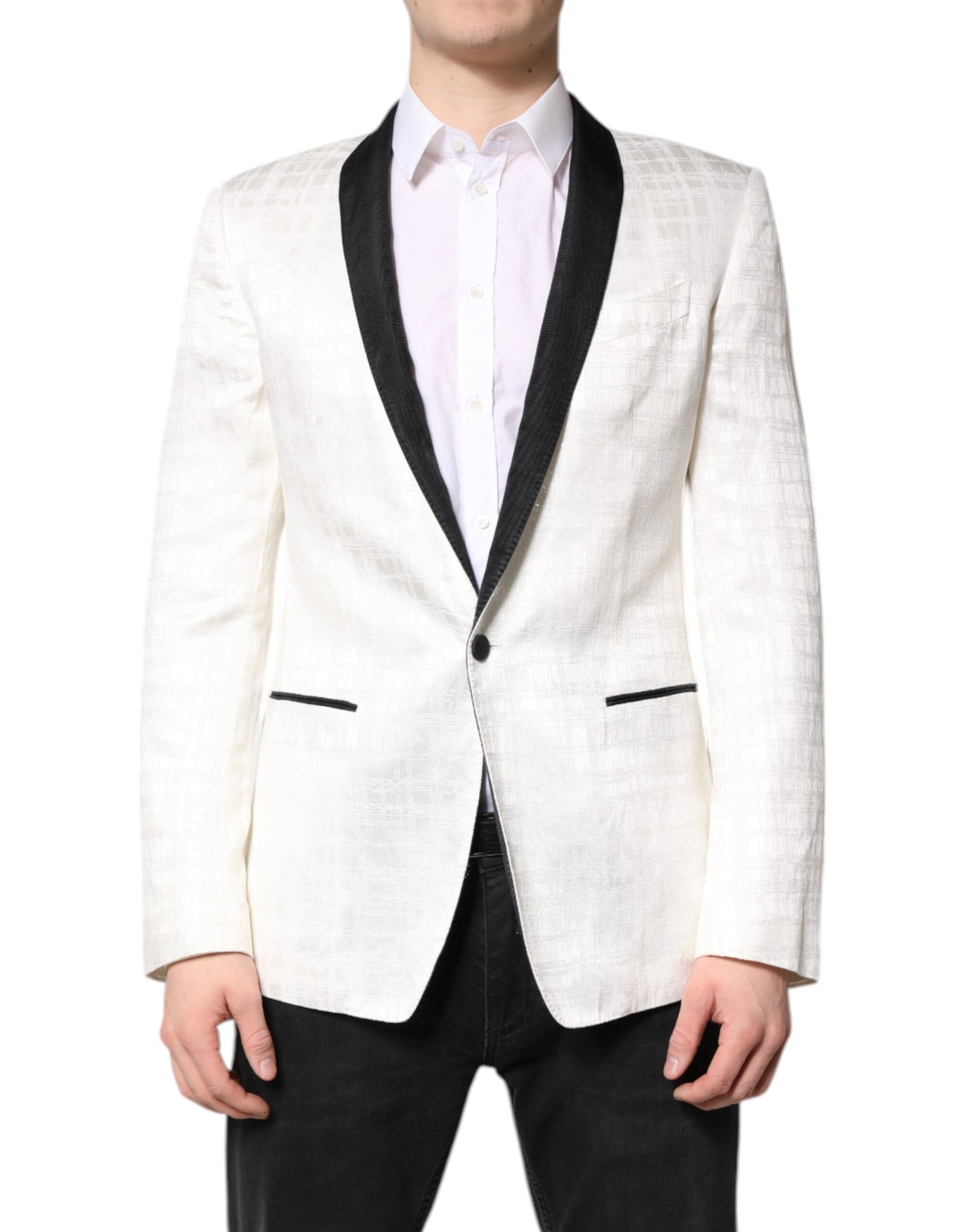 Dolce & Gabbana Weiß Schwarz Einreihiger Mantel Blazer Anzug
