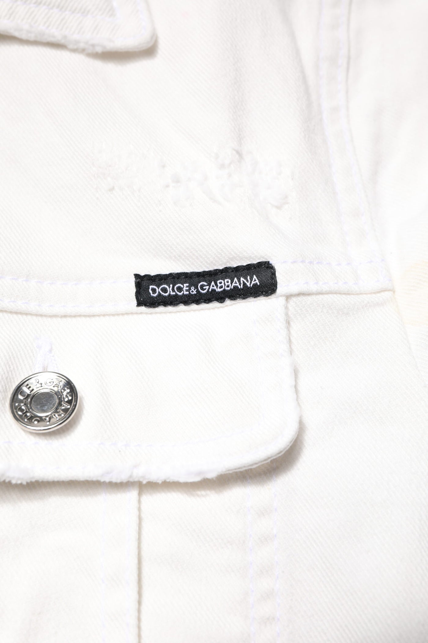 Dolce & Gabbana Weiße Graffiti-Baumwoll-Stretch-Denim-Jacke