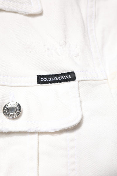 Dolce & Gabbana Weiße Graffiti-Baumwoll-Stretch-Denim-Jacke
