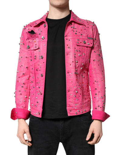Dolce & Gabbana Rosa kristallverzierte Baumwoll-Denimjacke