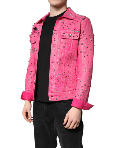 Dolce & Gabbana Rosa kristallverzierte Baumwoll-Denimjacke