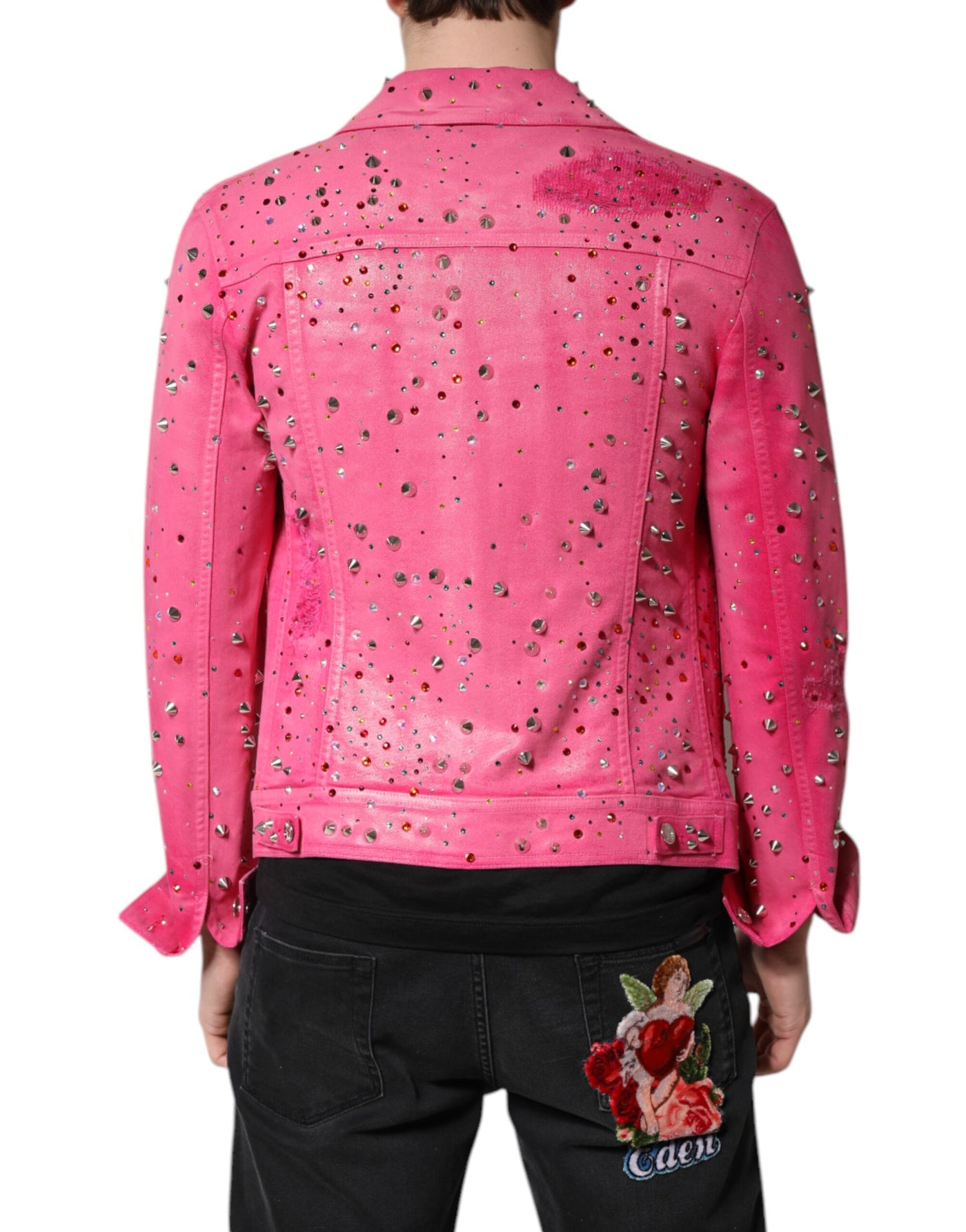 Dolce & Gabbana Rosa kristallverzierte Baumwoll-Denimjacke