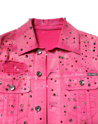 Dolce & Gabbana Rosa kristallverzierte Baumwoll-Denimjacke