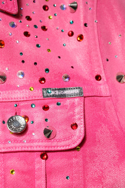 Dolce & Gabbana Rosa kristallverzierte Baumwoll-Denimjacke