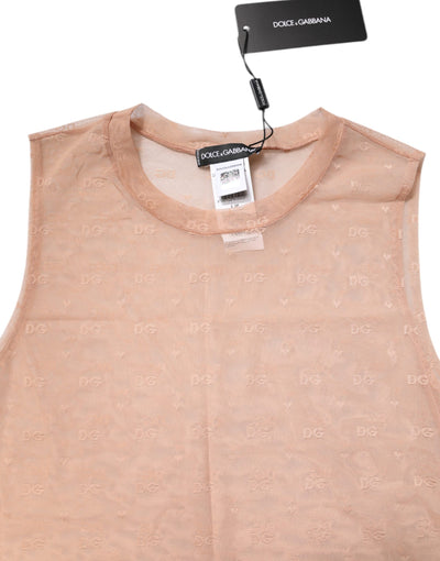 Dolce & Gabbana Beigefarbenes ärmelloses Nylon-Logo-Monogramm-Tanktop