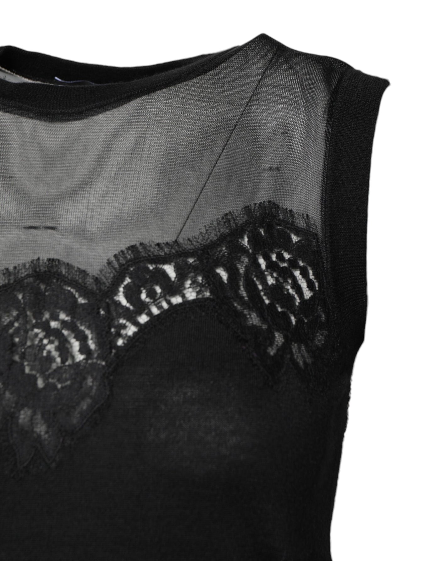 Dolce & Gabbana Schwarzes ärmelloses Top mit Rundhalsausschnitt aus Spitze