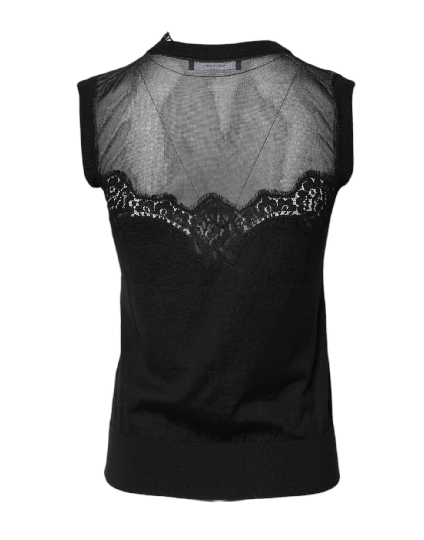 Dolce & Gabbana Schwarzes ärmelloses Top mit Rundhalsausschnitt aus Spitze