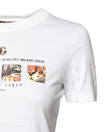 Dolce & Gabbana Weißes T-Shirt mit Rundhalsausschnitt und Grafikdruck aus Baumwolle