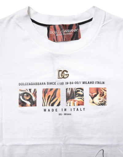 Dolce & Gabbana Weißes T-Shirt mit Rundhalsausschnitt und Grafikdruck aus Baumwolle