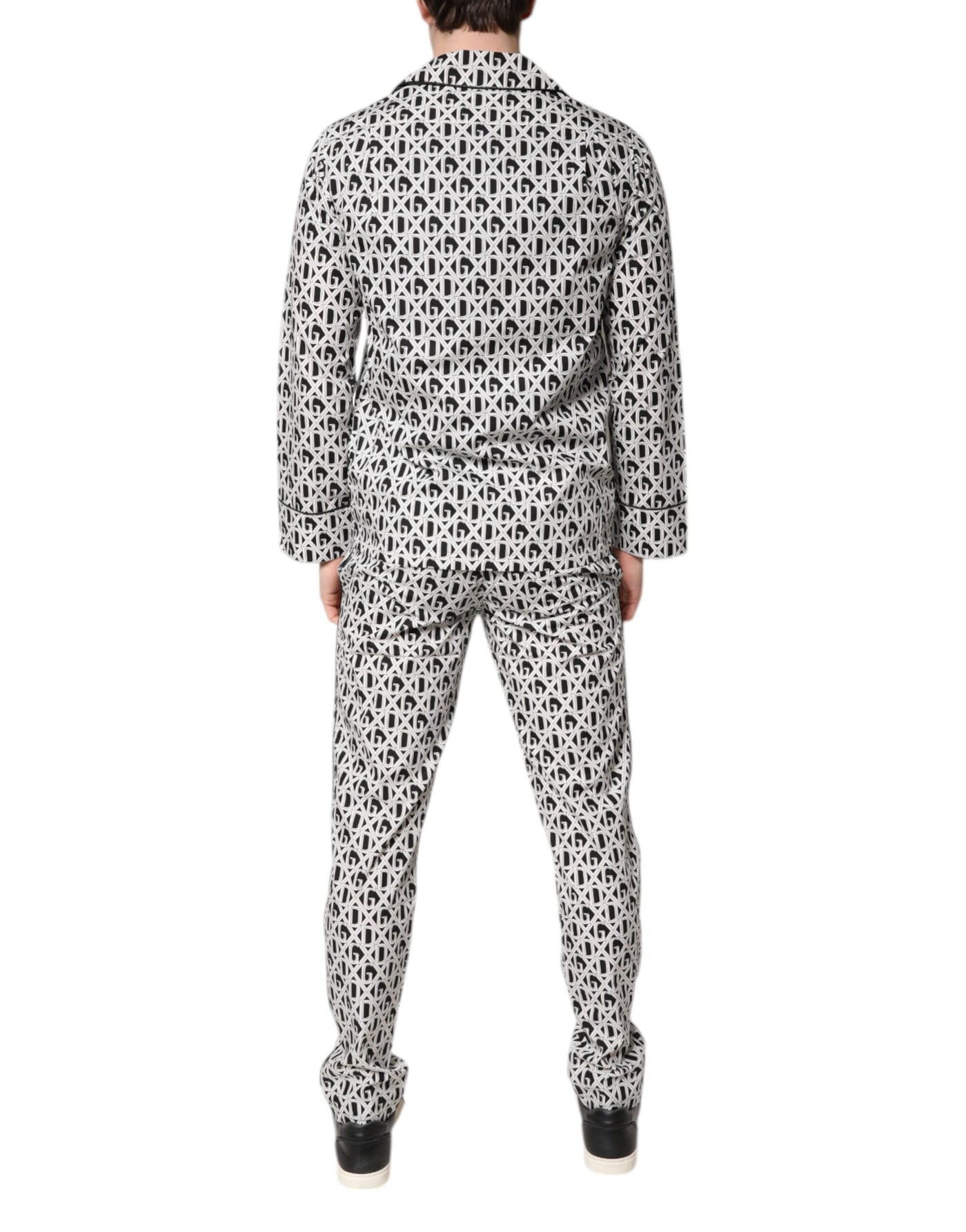 Dolce & Gabbana Schwarz Weiß DG Print Baumwolle Pyjama Set Schlafanzug