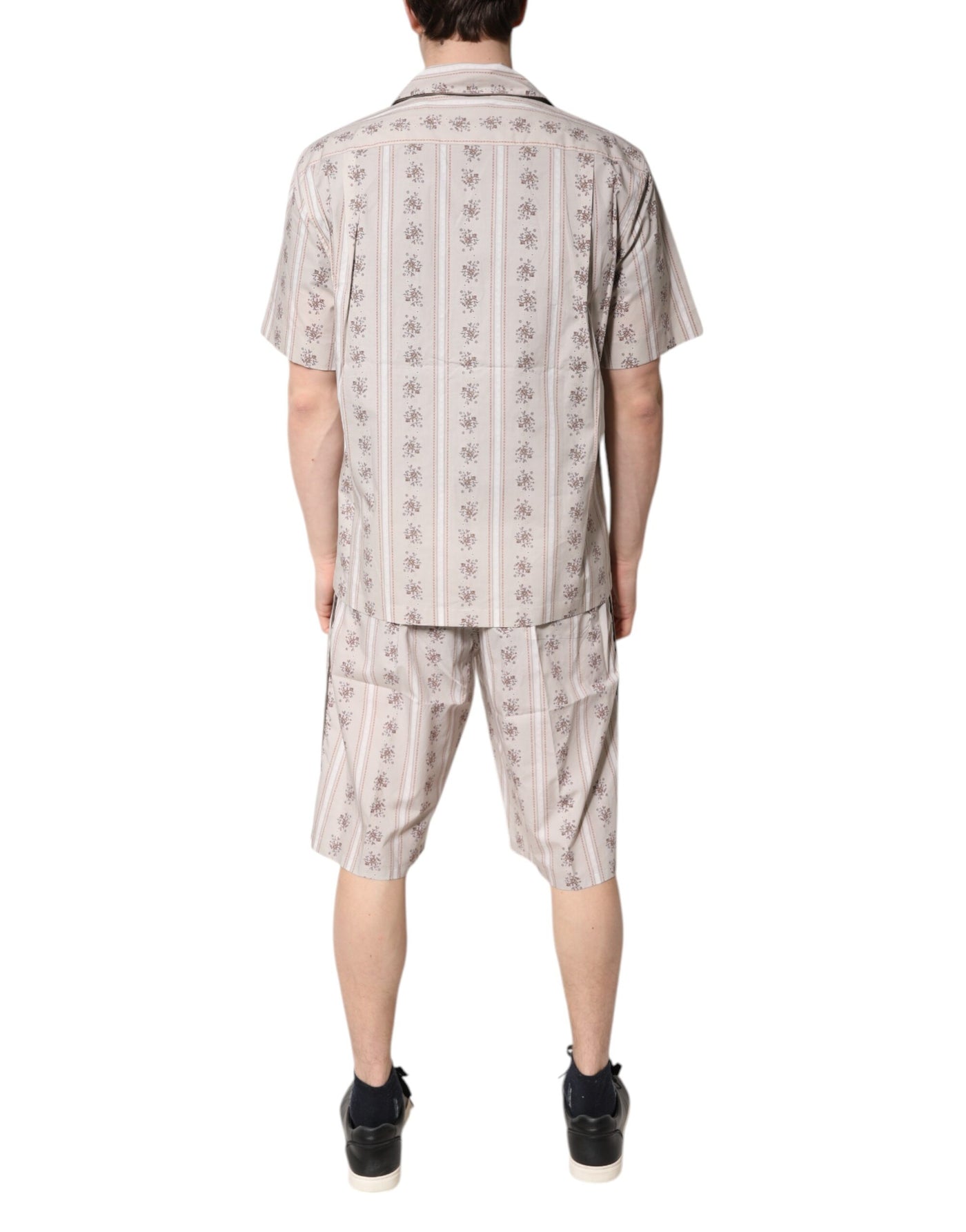 Dolce & Gabbana Beige Floral Print Baumwolle Männer Pyjama Set Schlafanzug