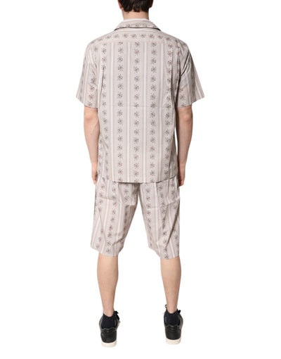 Dolce & Gabbana Beige Floral Print Baumwolle Männer Pyjama Set Schlafanzug