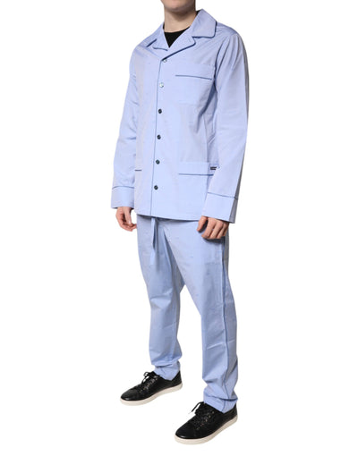 Dolce & Gabbana Hellblaues DG Logo Baumwolle Herren Pyjama Set Schlafanzug