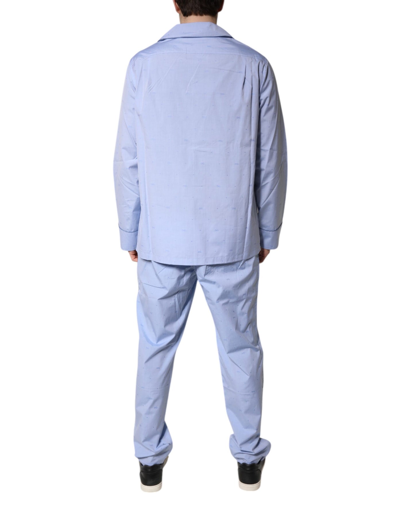 Dolce & Gabbana Hellblaues DG Logo Baumwolle Herren Pyjama Set Schlafanzug