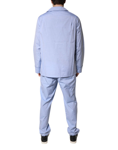 Dolce & Gabbana Hellblaues DG Logo Baumwolle Herren Pyjama Set Schlafanzug
