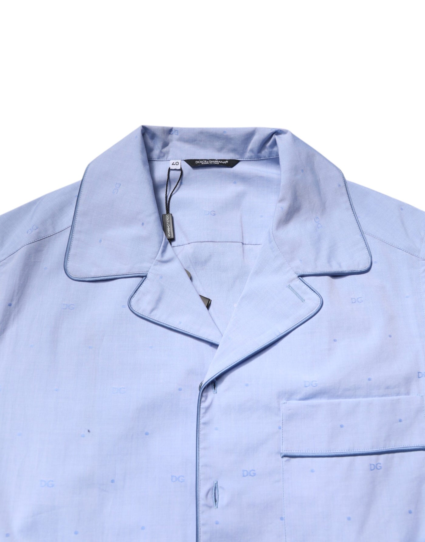 Dolce & Gabbana Hellblaues DG Logo Baumwolle Herren Pyjama Set Schlafanzug