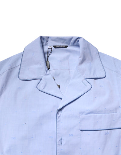 Dolce & Gabbana Hellblaues DG Logo Baumwolle Herren Pyjama Set Schlafanzug