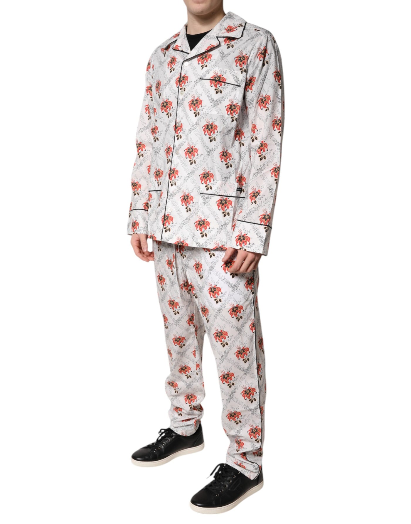 Dolce & Gabbana Multicolor Floral Print Baumwolle Pyjama Set Nachtwäsche