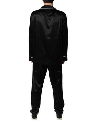 Dolce & Gabbana Schwarzes Seidenhemd Hose Pyjama Set Nachtwäsche