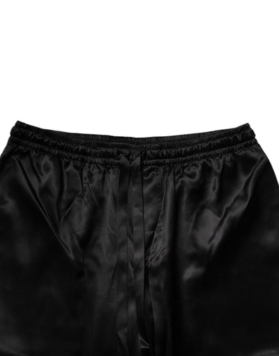 Dolce & Gabbana Schwarzes Seidenhemd Hose Pyjama Set Nachtwäsche