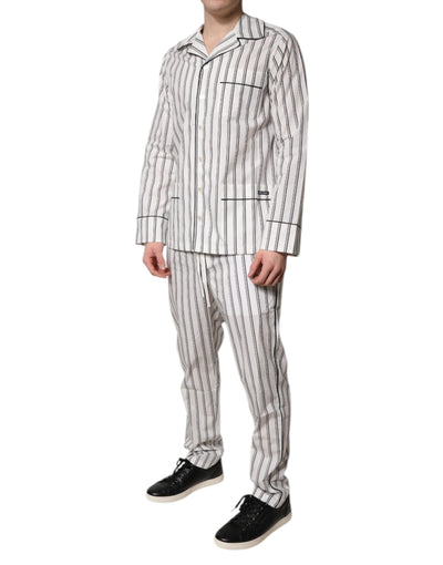 Dolce & Gabbana Weiß Schwarz Streifen Baumwolle Männer Pyjama Set Nachtwäsche