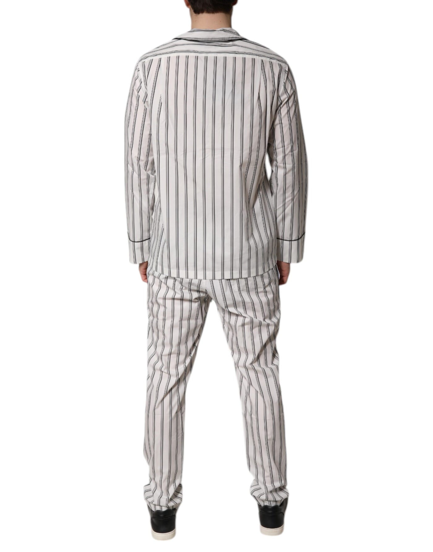 Dolce & Gabbana Weiß Schwarz Streifen Baumwolle Männer Pyjama Set Nachtwäsche