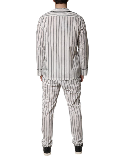 Dolce & Gabbana Weiß Schwarz Streifen Baumwolle Männer Pyjama Set Nachtwäsche