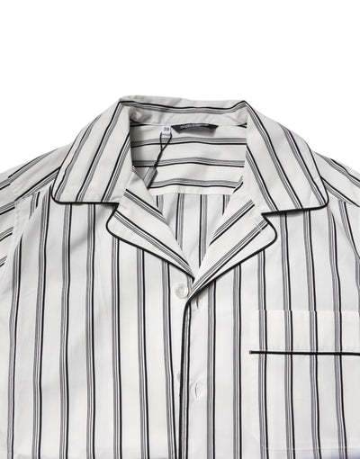 Dolce & Gabbana Weiß Schwarz Streifen Baumwolle Männer Pyjama Set Nachtwäsche